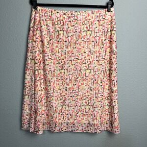 New York & Company Pleated Midi Skirt Abstract Artsy Print Elastic‎ Waist Size L